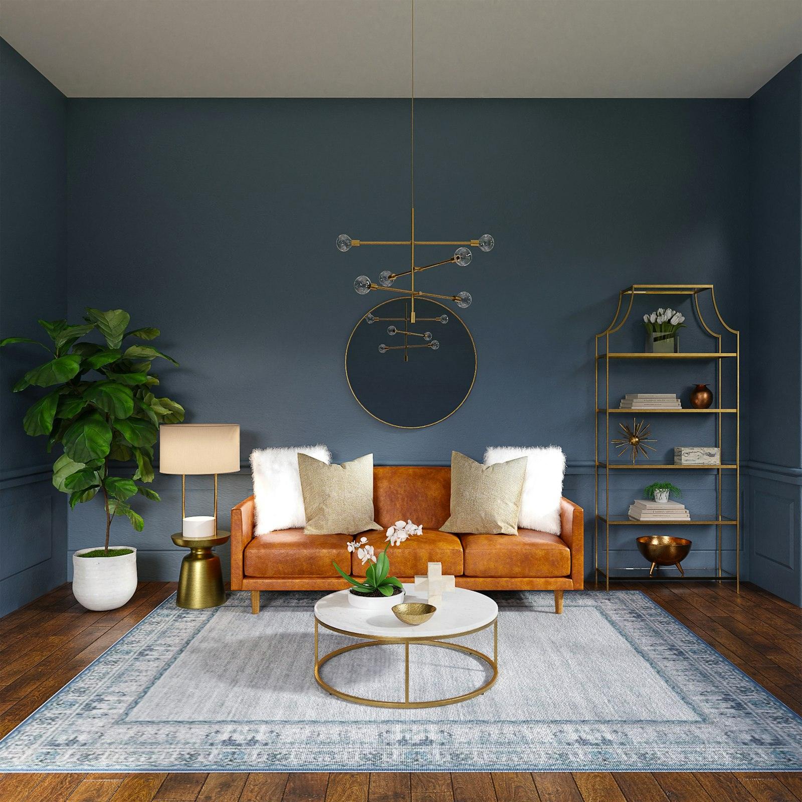 Traditional living room with dark worn-in wood floors